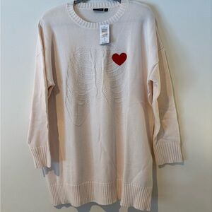NWT Torrid Cream Sweater with Red Heart Detail